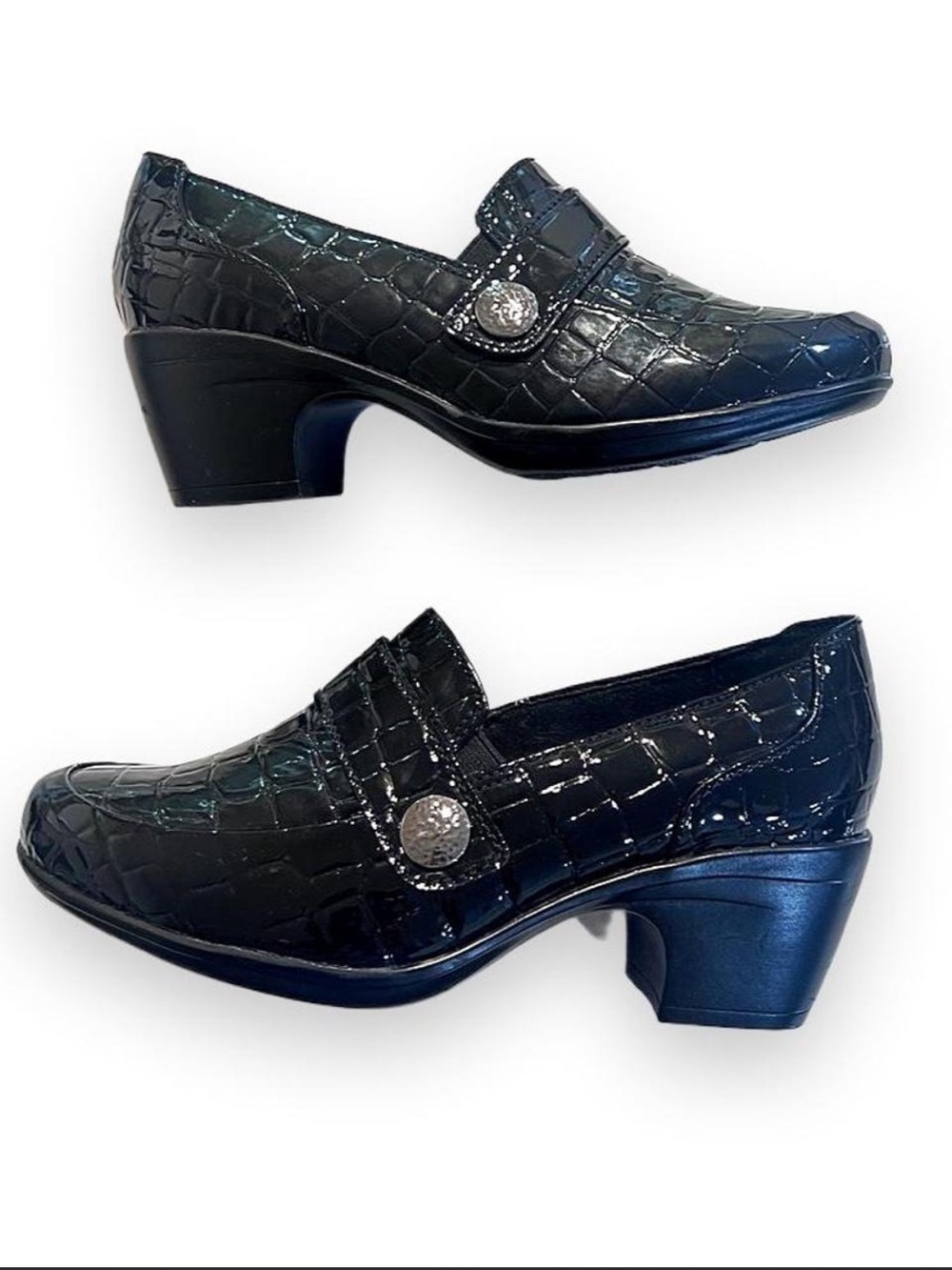 Clarks Emily Andria Black Croc Heeled Loafers Women’s 5.5M